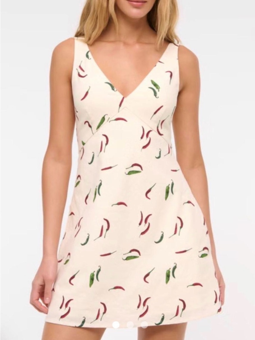 Abercrombie & Fitch Cream Linen-Blend Chili Pepper Print Mini Dress Large Petite
